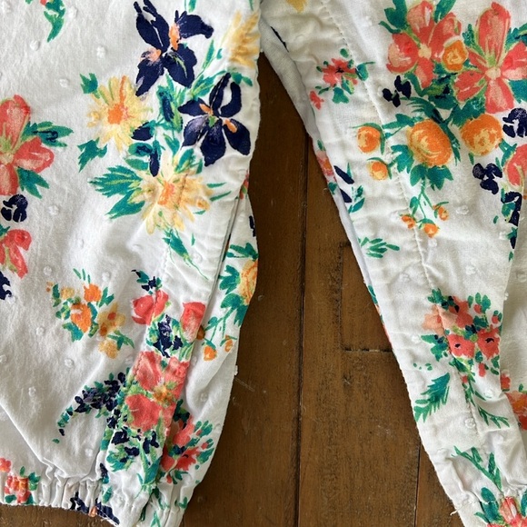 Janie and jack vibrant floral open back Swiss dot flutter sleeve romper jumpsuit - Picture 2 of 6